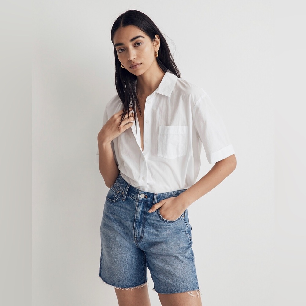 Madewell Signature Poplin Short-Sleeve Button-Down Shirt in Eyelet White Size S